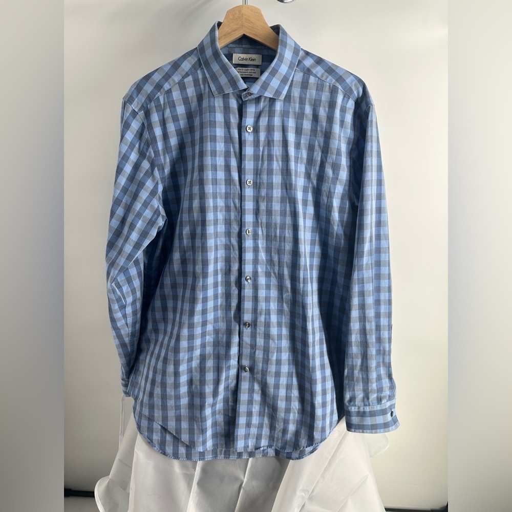 Calvin Klein blue plaid dress shirt